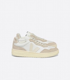 Women's Veja V-90 Leather Low-Top Sneakers White Beige | ILO1213UH