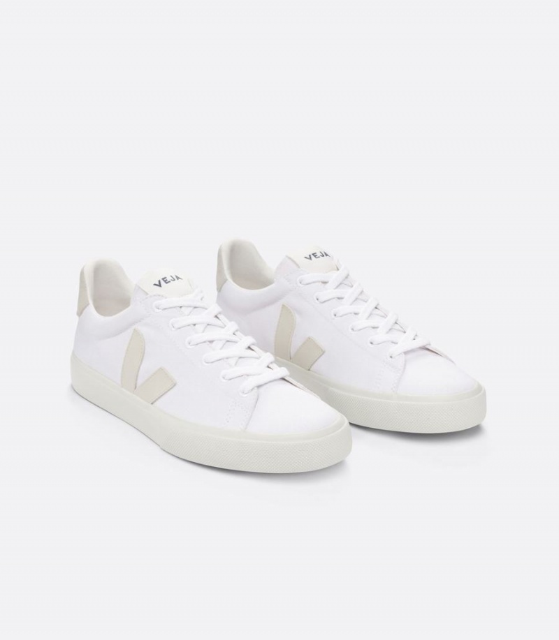 Men's Veja Campo Canvas Low-Top Sneakers White Beige | KOT3188HA