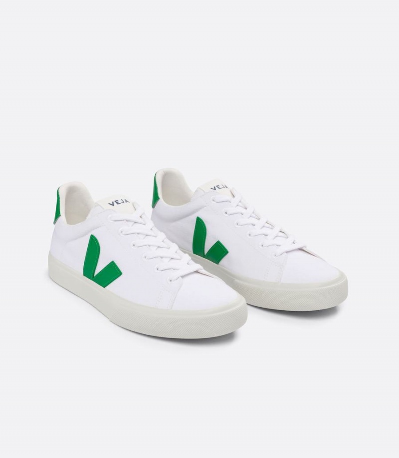 Men's Veja Campo Canvas Low-Top Sneakers White Green | PZX2233QM