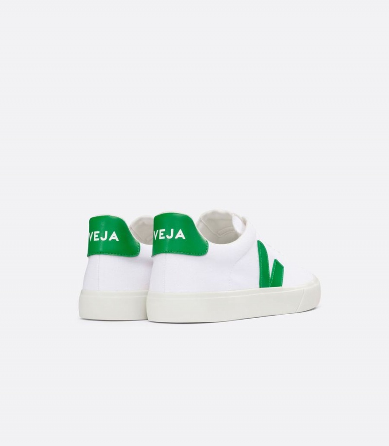 Men's Veja Campo Canvas Low-Top Sneakers White Green | PZX2233QM