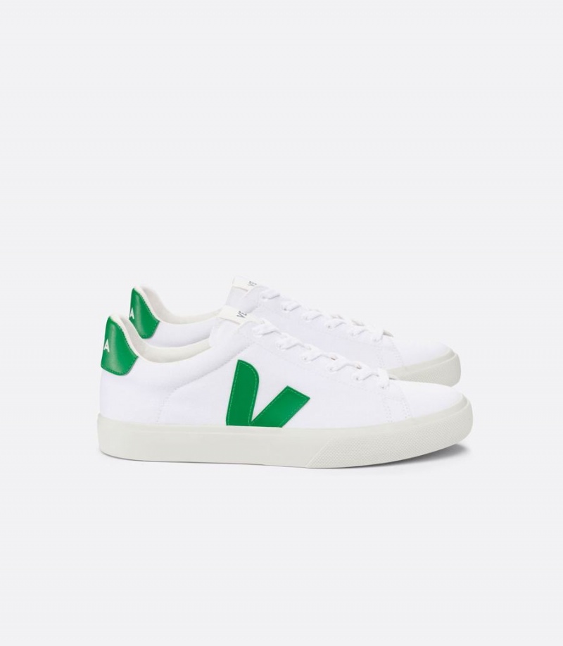 Men\'s Veja Campo Canvas Low-Top Sneakers White Green | PZX2233QM