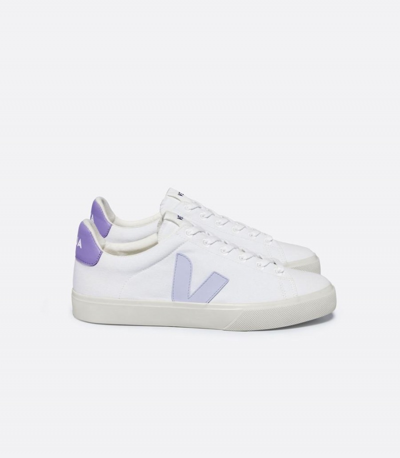 Men\'s Veja Campo Canvas Swan Low-Top Sneakers White Purple | DGU2178ZO