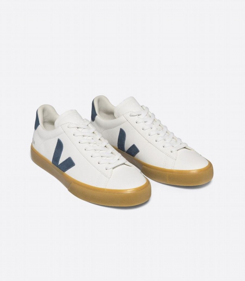 Men's Veja Campo Chromefree Leather California Low-Top Sneakers White Blue | FLN7196MB