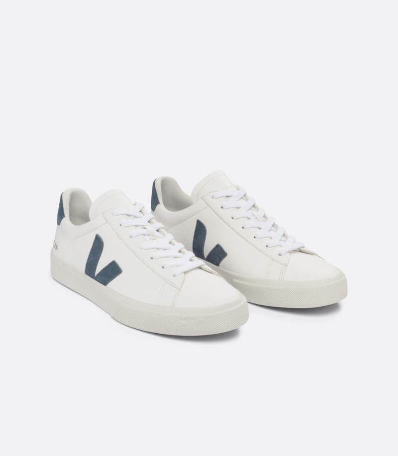 Men's Veja Campo Chromefree Leather California Low-Top Sneakers White Blue | GSH827GB