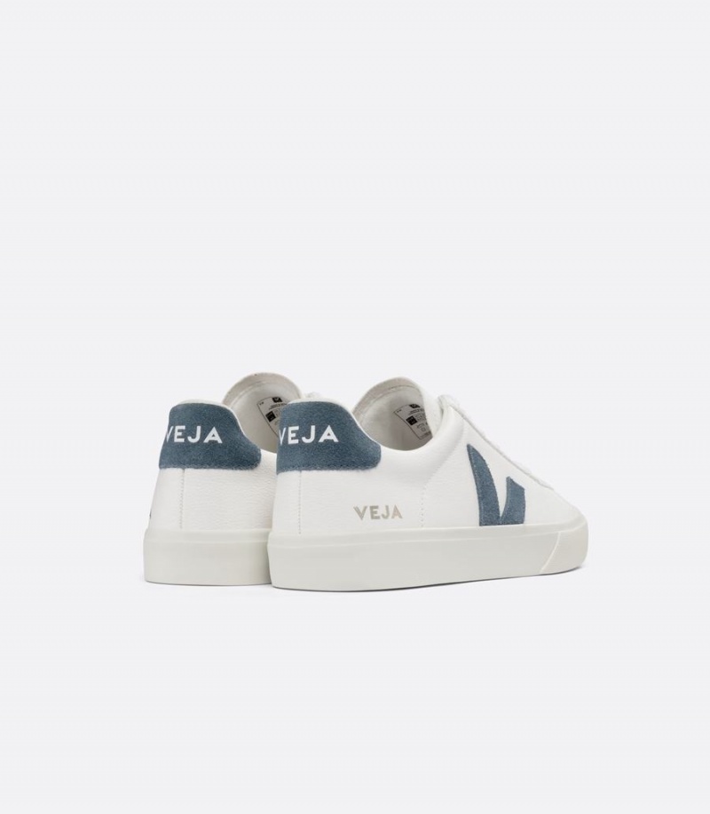 Men's Veja Campo Chromefree Leather California Low-Top Sneakers White Blue | GSH827GB