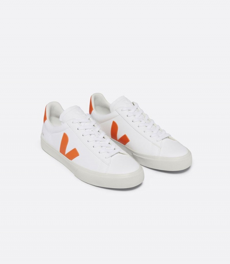 Men's Veja Campo Chromefree Leather Fury Low-Top Sneakers White Orange | GOE8723WA