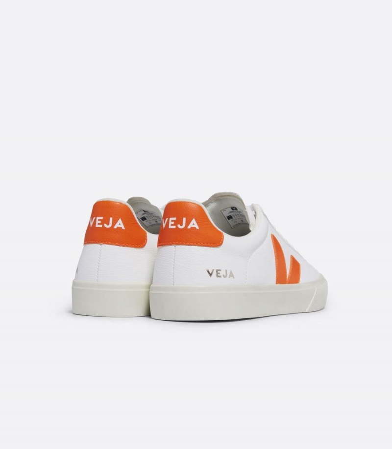 Men's Veja Campo Chromefree Leather Fury Low-Top Sneakers White Orange | GOE8723WA