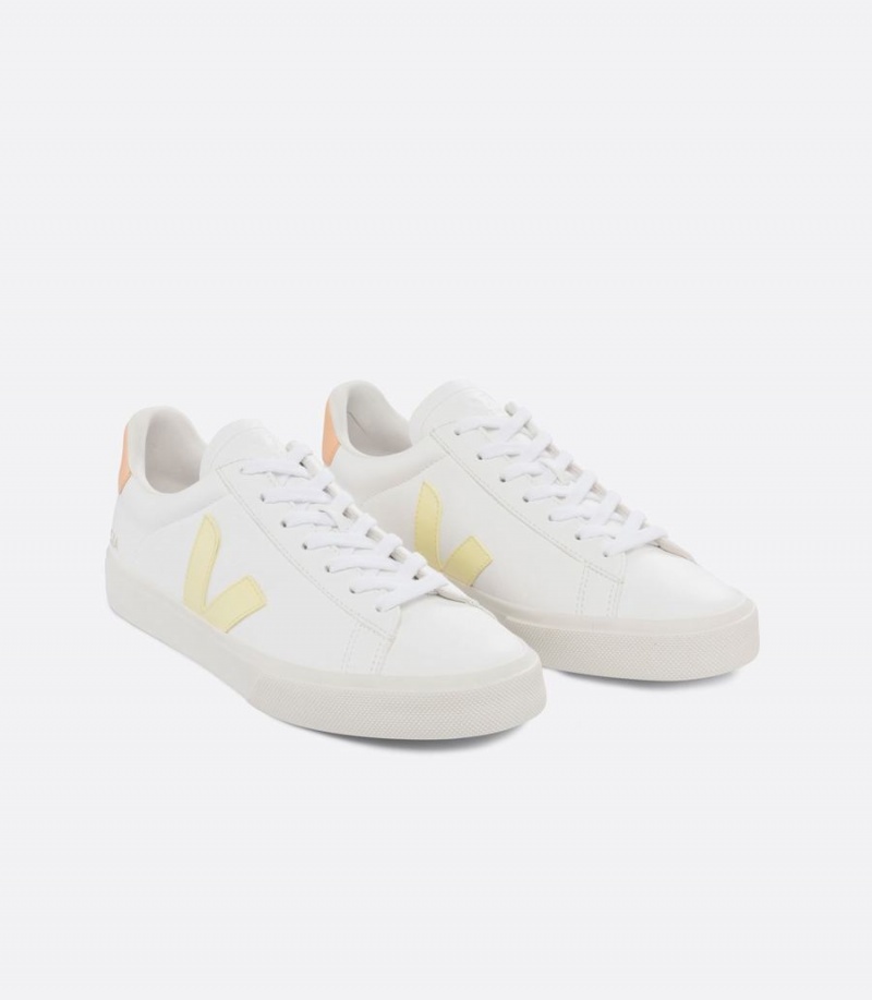 Men's Veja Campo Chromefree Leather Low-Top Sneakers White Yellow | LGN2164GH