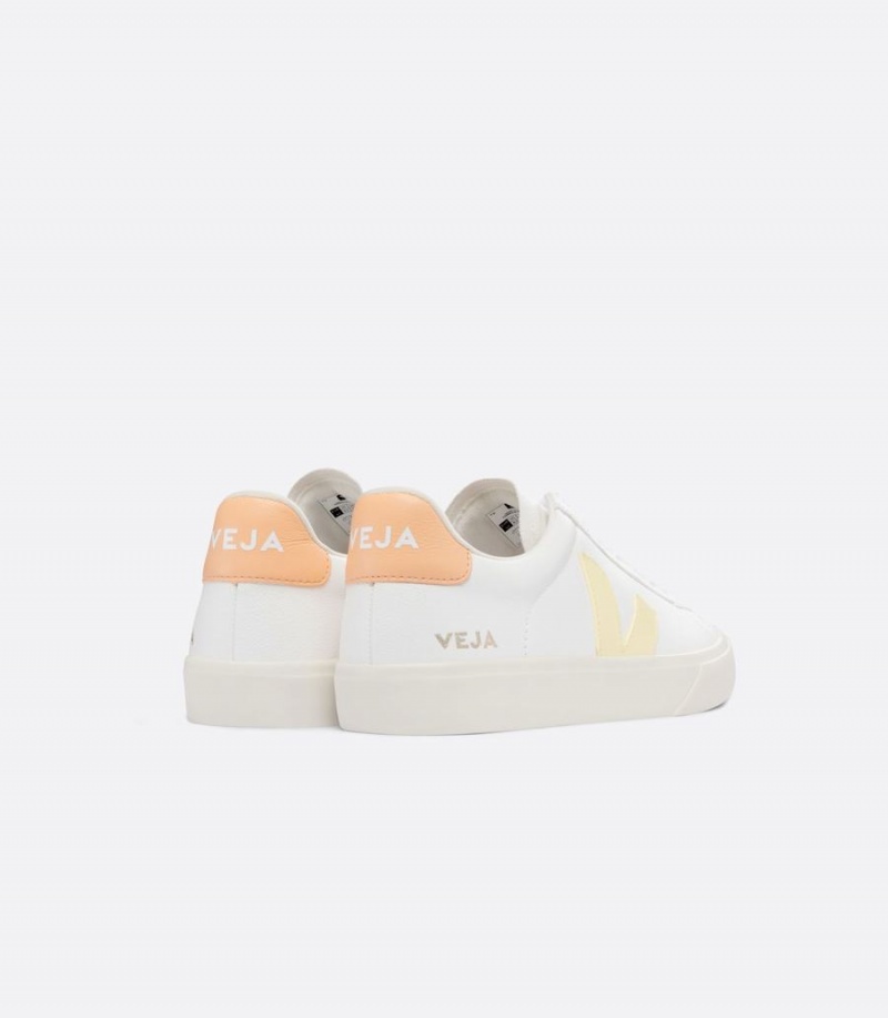 Men's Veja Campo Chromefree Leather Low-Top Sneakers White Yellow | LGN2164GH