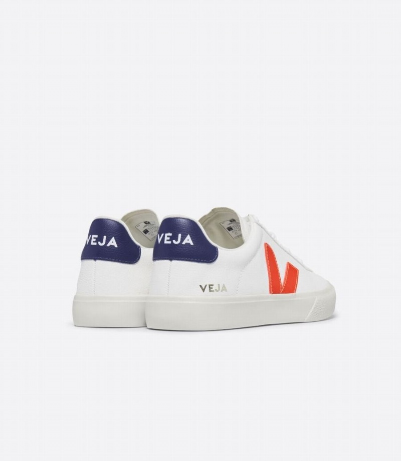 Men's Veja Campo Chromefree Leather Low-Top Sneakers White Orange Blue | DOC4154FM