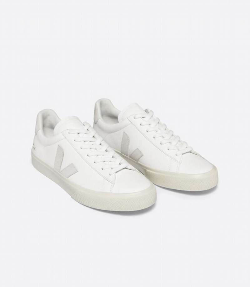 Men's Veja Campo Chromefree Leather Low-Top Sneakers White Grey | XNC8826RN