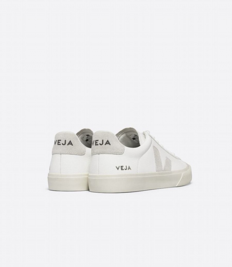 Men's Veja Campo Chromefree Leather Low-Top Sneakers White Grey | XNC8826RN