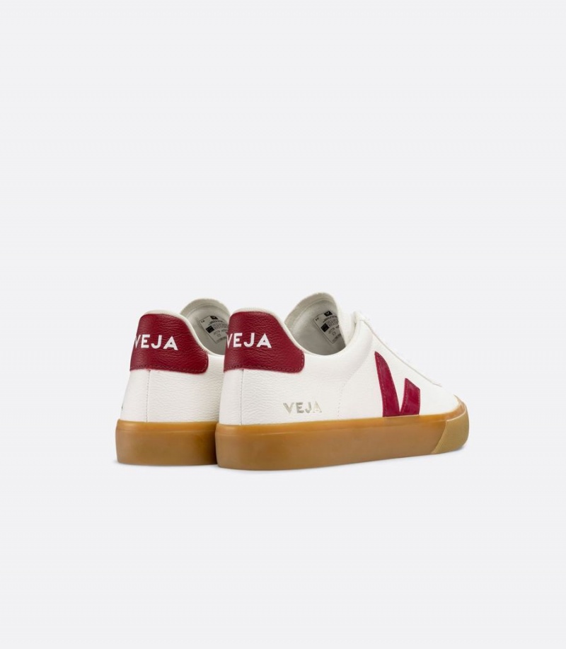 Men's Veja Campo Chromefree Leather Low-Top Sneakers White Red | PQS517MJ