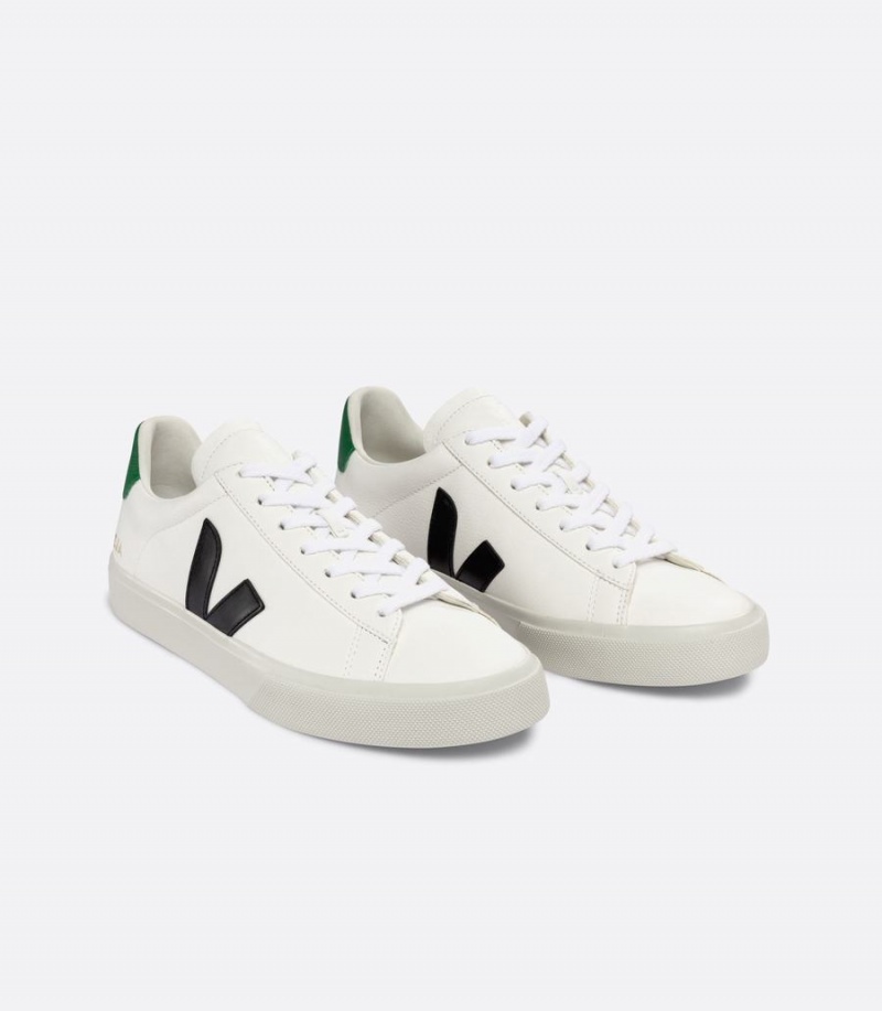 Men's Veja Campo Chromefree Leather Low-Top Sneakers White Black Green | KDV851NL