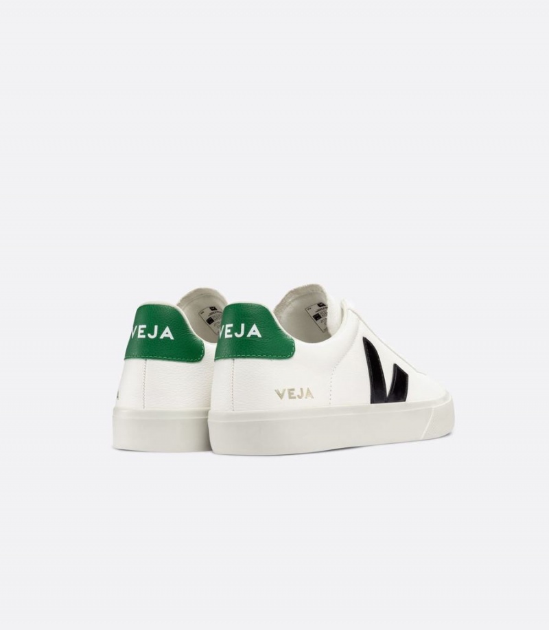 Men's Veja Campo Chromefree Leather Low-Top Sneakers White Black Green | KDV851NL