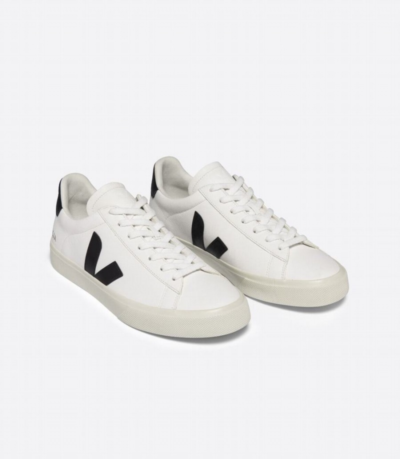 Men's Veja Campo Chromefree Leather Low-Top Sneakers White Black | JRK5537RU