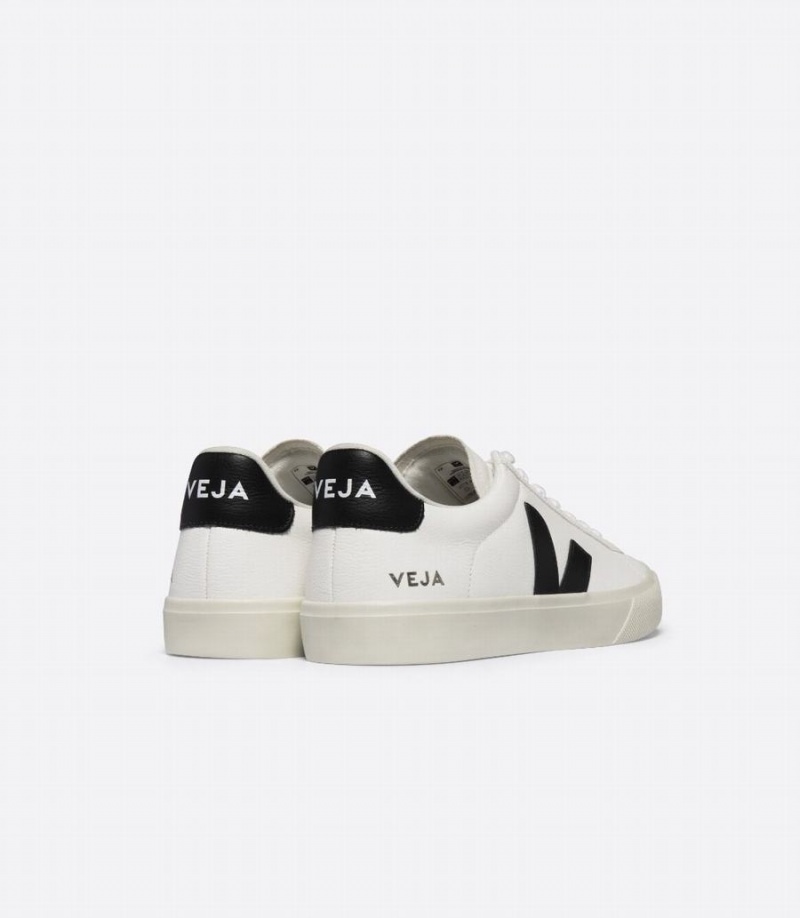 Men's Veja Campo Chromefree Leather Low-Top Sneakers White Black | JRK5537RU