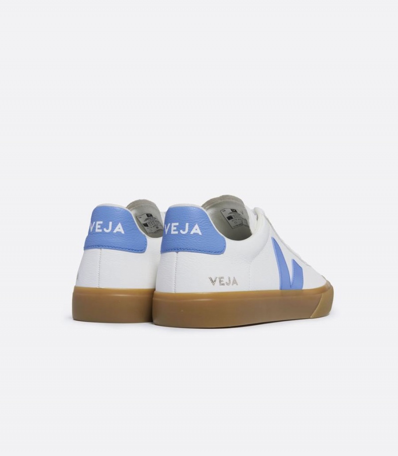 Men's Veja Campo Chromefree Leather Low-Top Sneakers White Blue | FFV3652YR