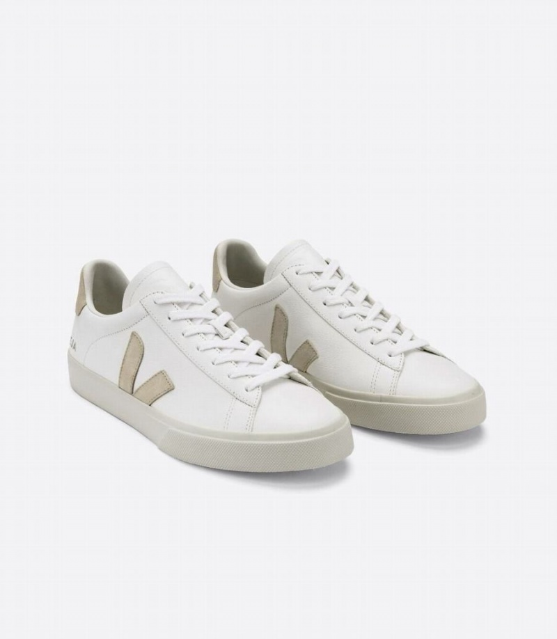 Men's Veja Campo Chromefree Leather Low-Top Sneakers White Beige | TRN6196IG