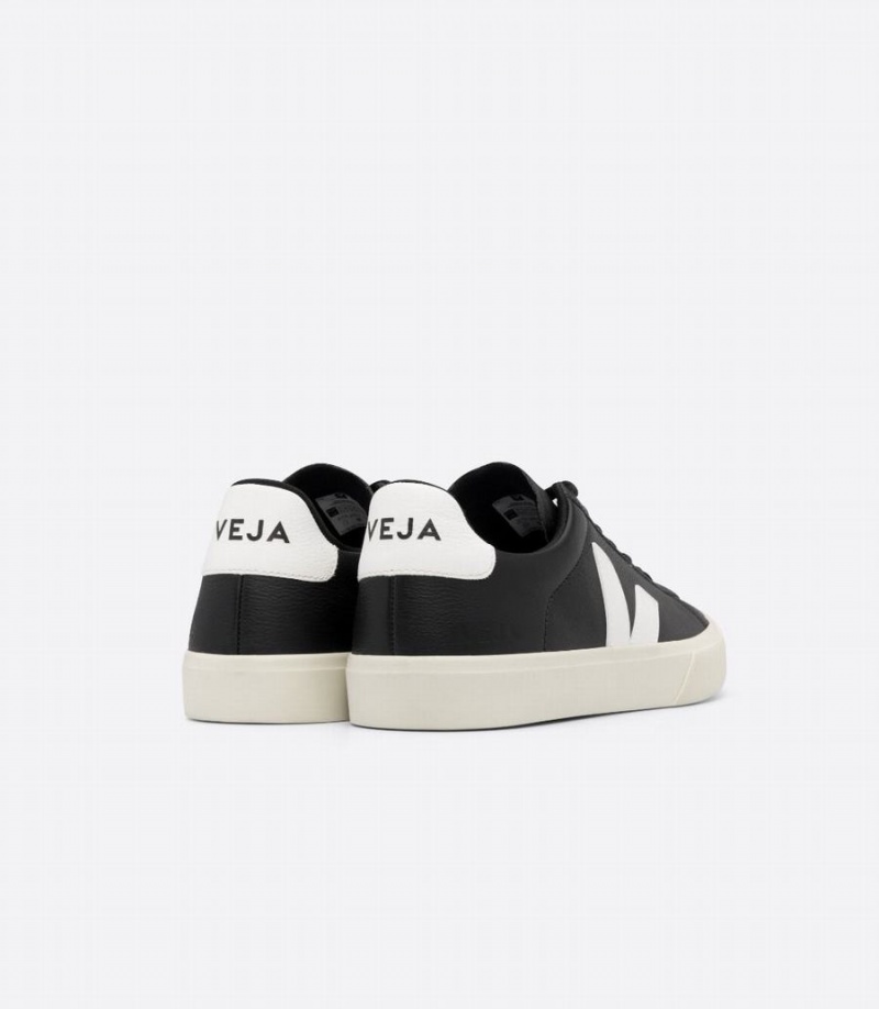 Men's Veja Campo Chromefree Leather Low-Top Sneakers Black White | LXX1462DO