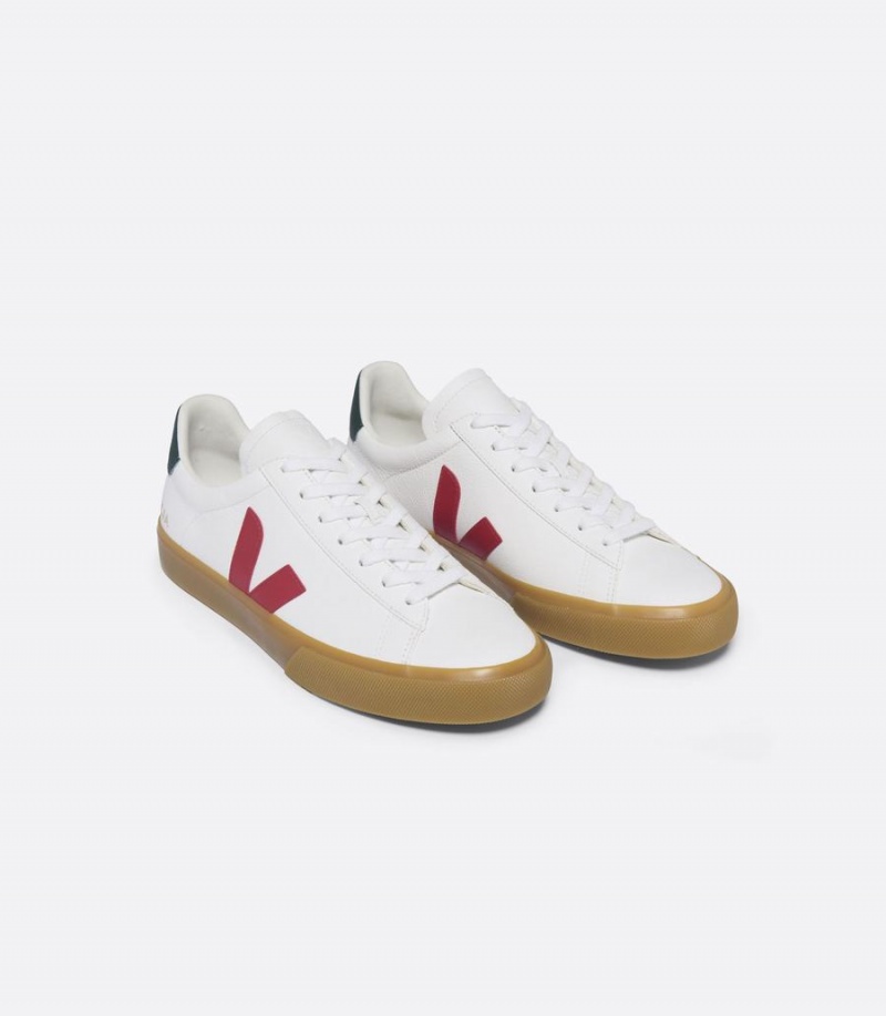 Men's Veja Campo Chromefree Leather Pekin Poker Low-Top Sneakers White Red Green | NXG6326QK