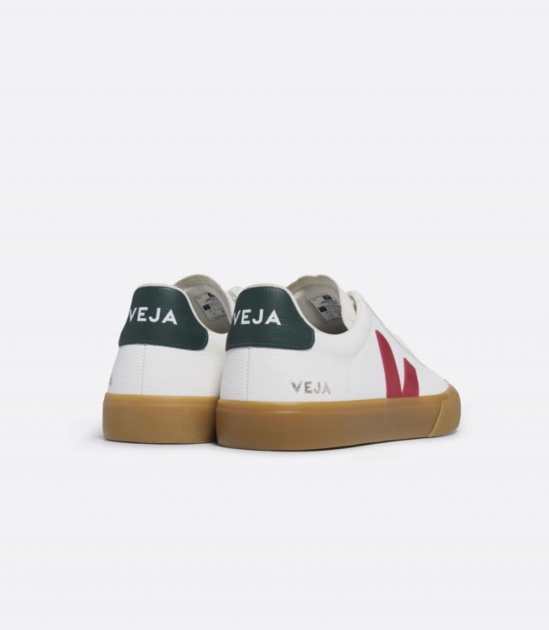 Men's Veja Campo Chromefree Leather Pekin Poker Low-Top Sneakers White Red Green | NXG6326QK