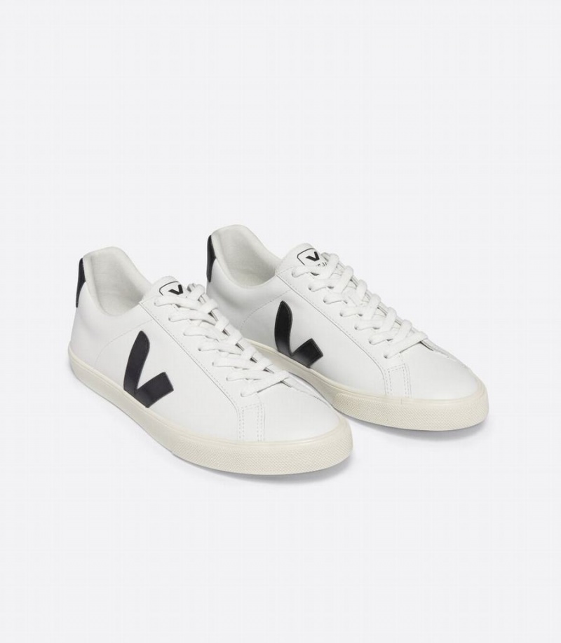 Men's Veja Esplar Leather Low-Top Sneakers White Black | BRP8897ZF