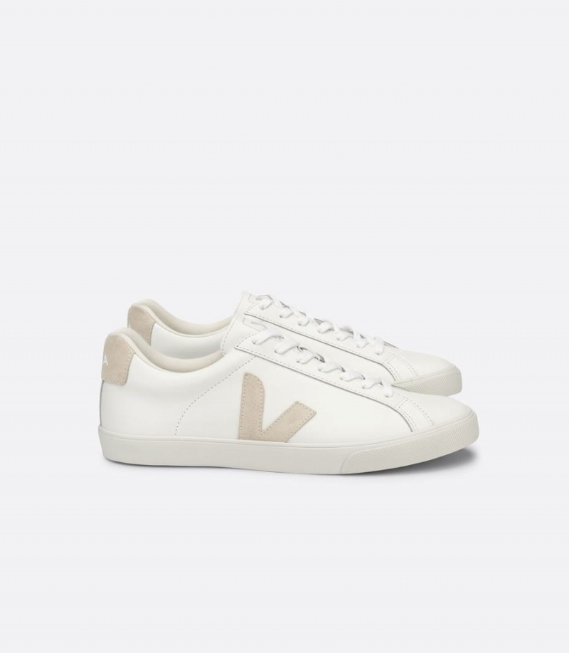 Men\'s Veja Esplar Leather Sable Low-Top Sneakers White Brown | MFQ3188WY