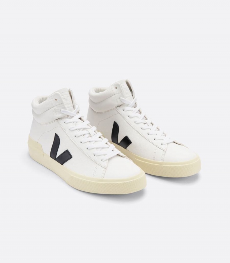 Men's Veja Minotaur Chromefree Leather High-Top Sneakers White Black | UWD7435AT