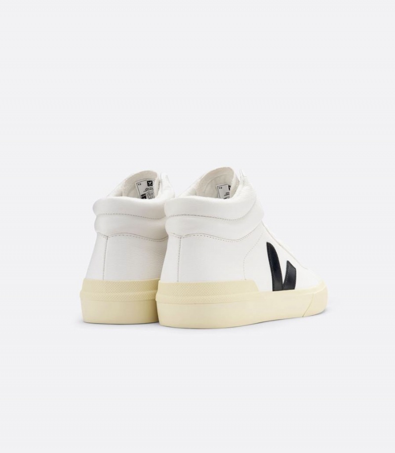 Men's Veja Minotaur Chromefree Leather High-Top Sneakers White Black | UWD7435AT