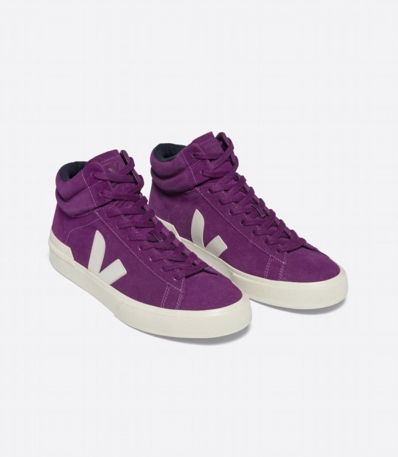 Men's Veja Minotaur Suede High-Top Sneakers Purple White | IZL1178OA