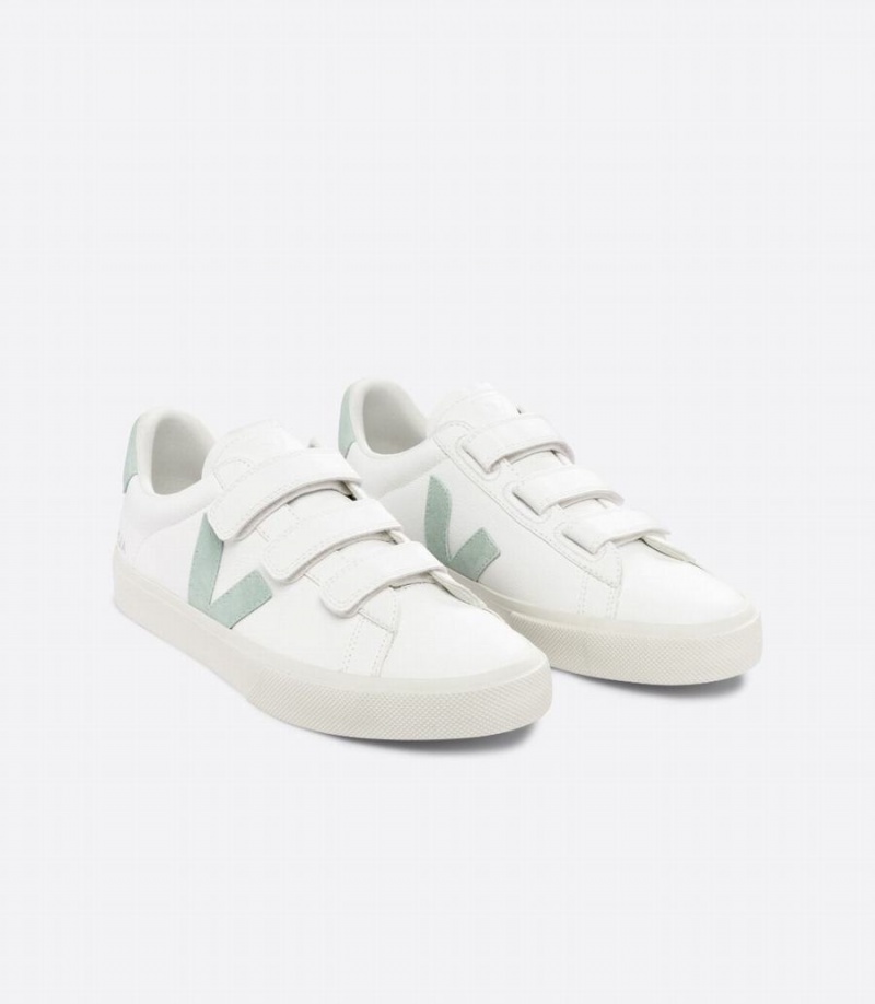 Men's Veja Recife Chromefree Leather Low-Top Sneakers White Green | MRV164RY