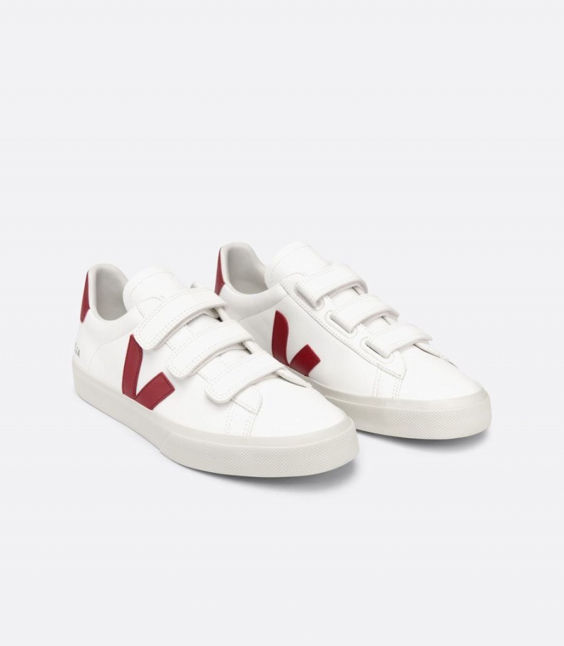 Men's Veja Recife Chromefree Leather Low-Top Sneakers White Red | BIW8428TC