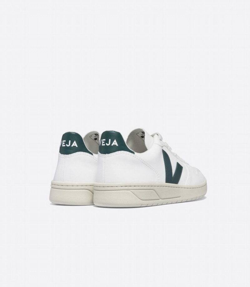 Men's Veja V-10 Cwl Brittany Low-Top Sneakers White Green | CAS2861QY