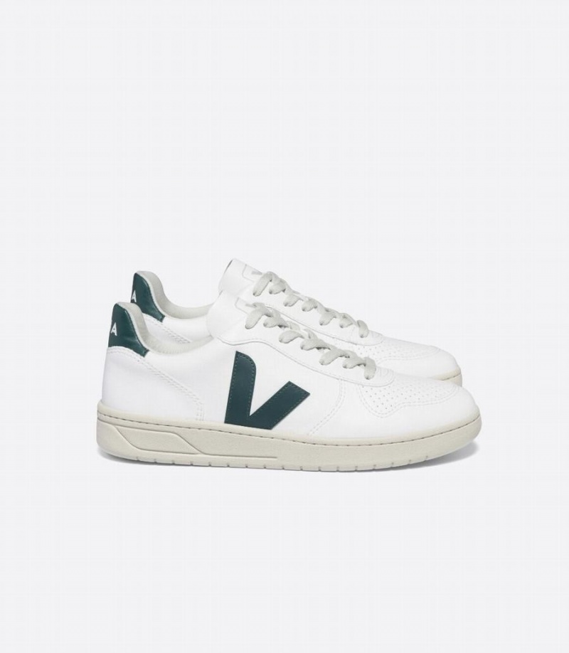 Men\'s Veja V-10 Cwl Brittany Low-Top Sneakers White Green | CAS2861QY