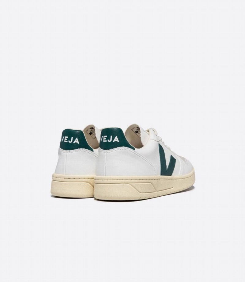 Men's Veja V-10 Cwl Brittany Low-Top Sneakers White Green | HDM2371OD