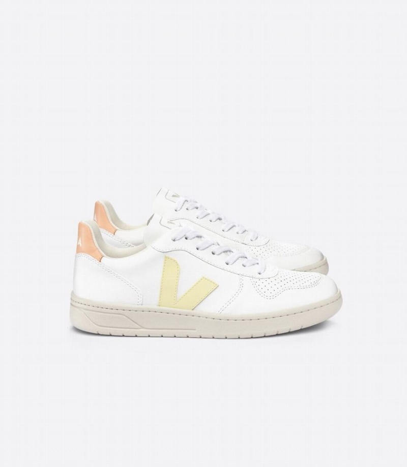 Men\'s Veja V-10 Cwl Low-Top Sneakers White Orange Yellow | JKH5450QO