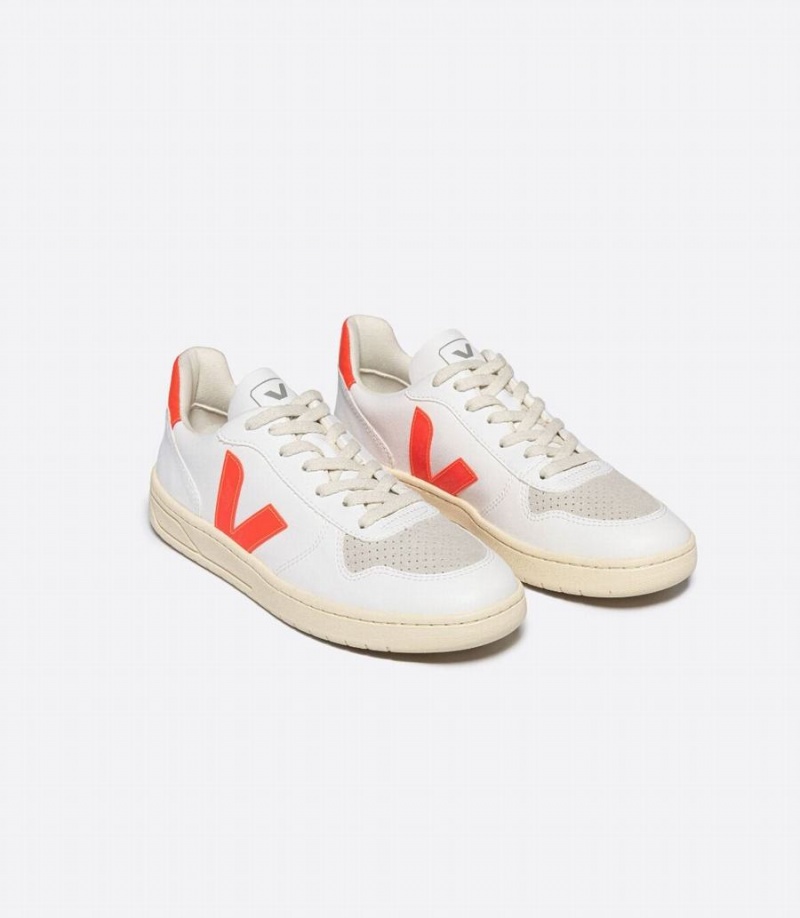 Men's Veja V-10 Cwl Low-Top Sneakers White Orange | SSY2858TF