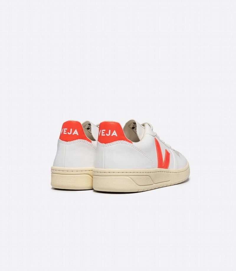 Men's Veja V-10 Cwl Low-Top Sneakers White Orange | SSY2858TF