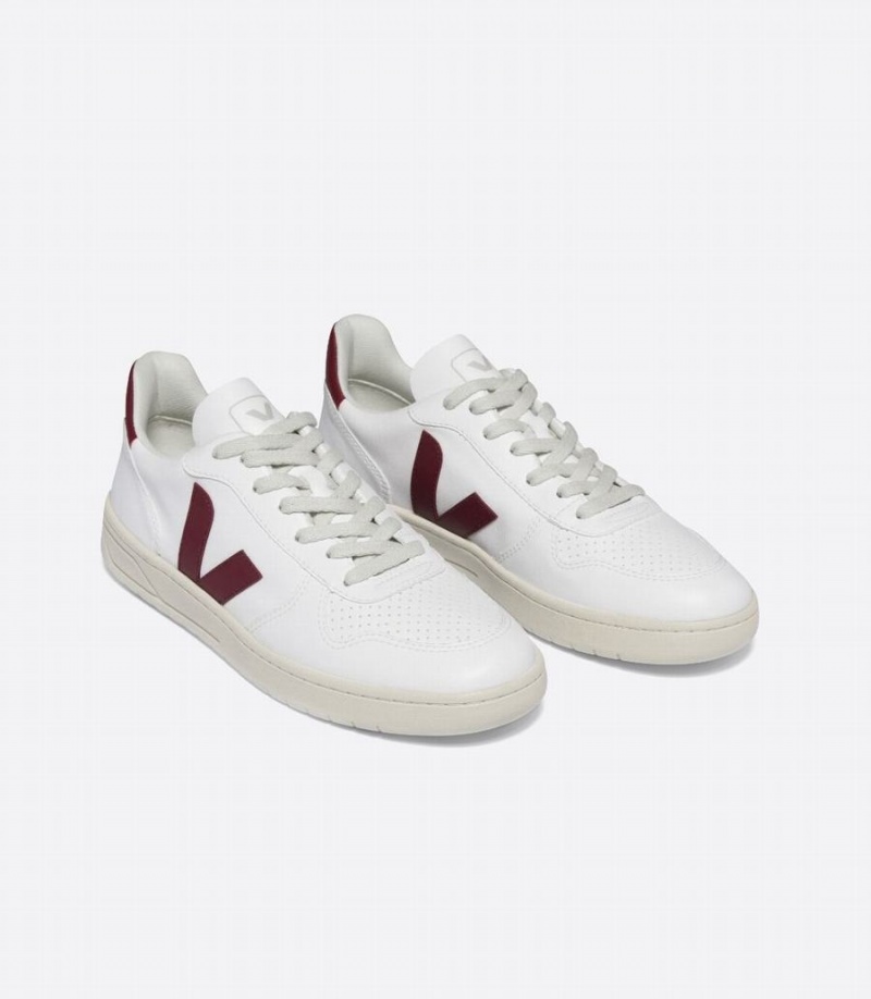 Men's Veja V-10 Cwl Low-Top Sneakers White Red | XQM4337SG