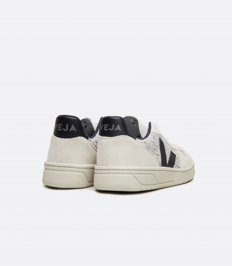 Men's Veja V-10 Flannel Snow Low-Top Sneakers White Black | MCT9399HL