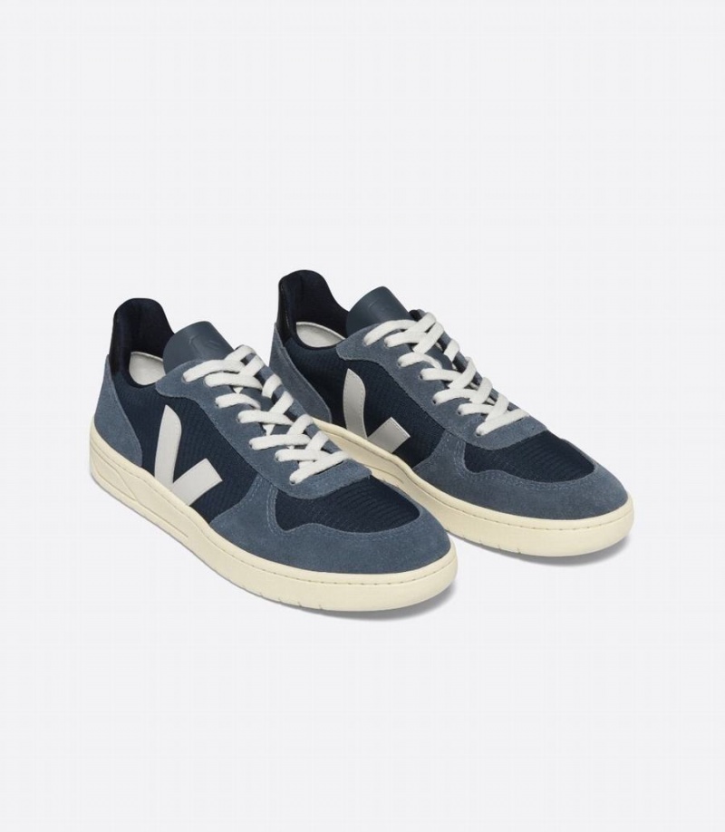 Men's Veja V-10 Ripstop Boat Low-Top Sneakers Blue White | WHN9096MC