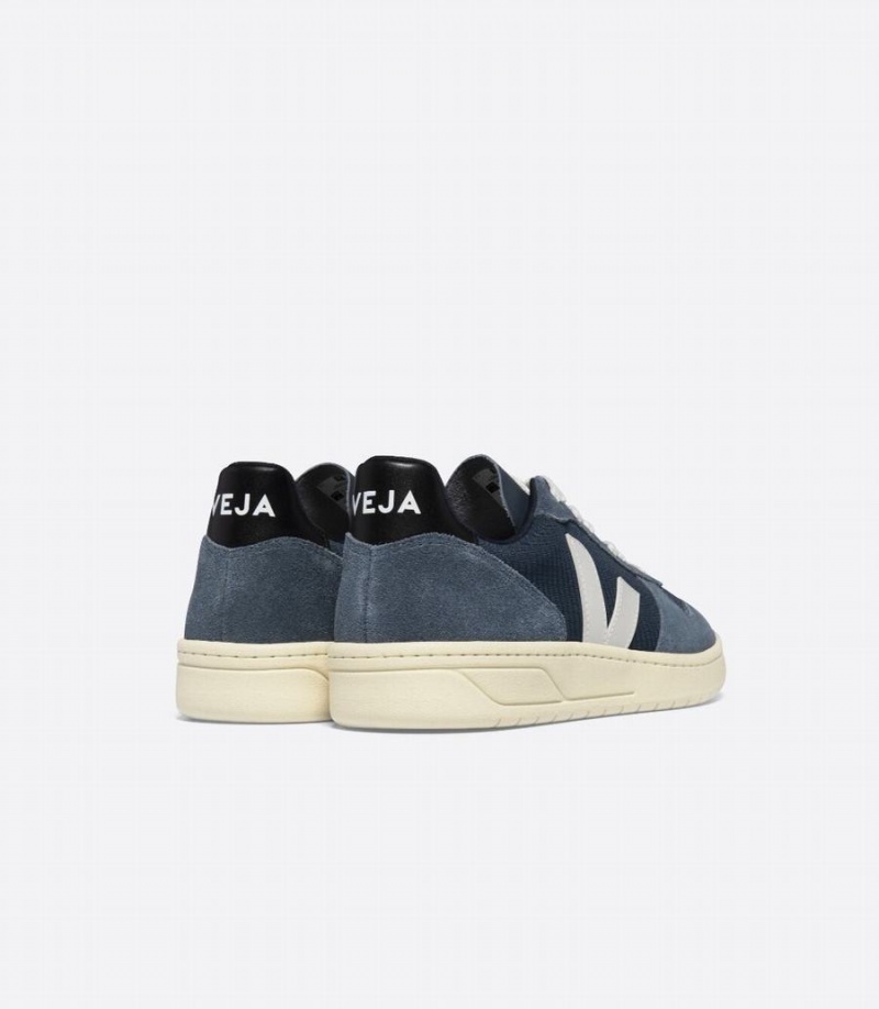 Men's Veja V-10 Ripstop Boat Low-Top Sneakers Blue White | WHN9096MC