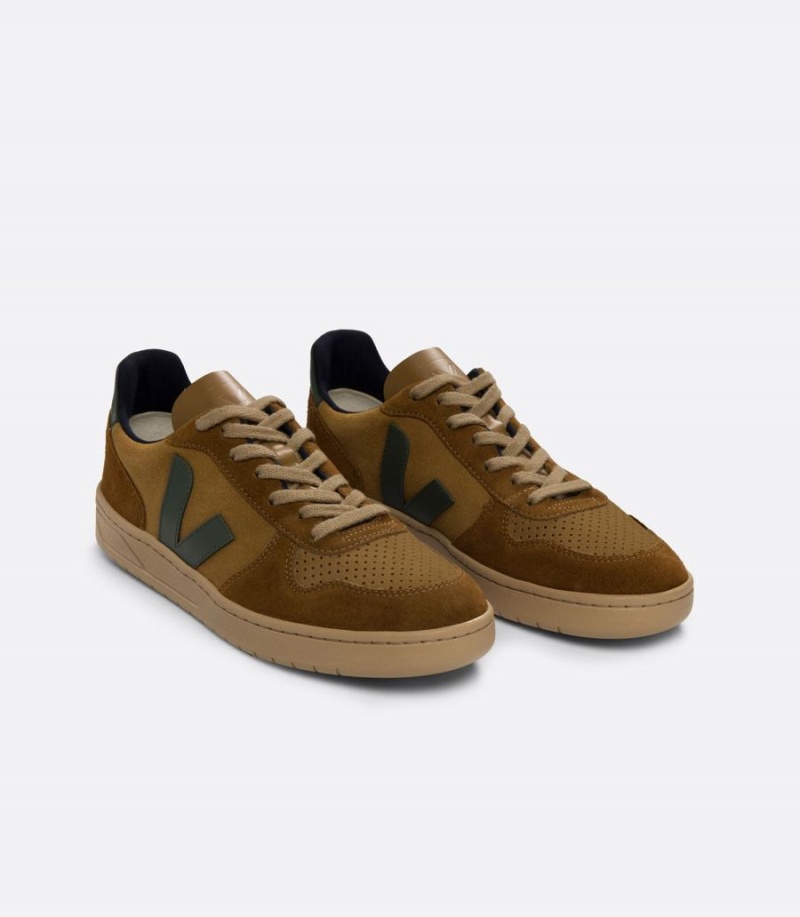 Men's Veja V-10 Suede Low-Top Sneakers Brown Black | QJS6582RW