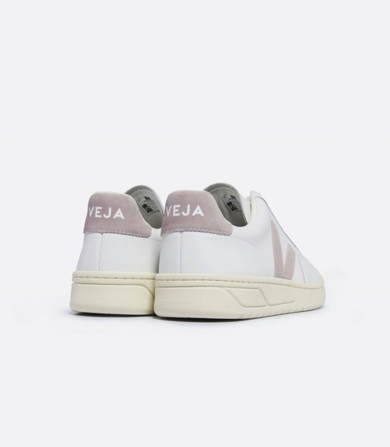 Men's Veja V-12 Leather Babe Low-Top Sneakers White Purple | PSP8724BP