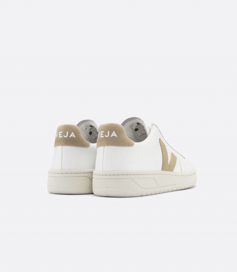 Men's Veja V-12 Leather Low-Top Sneakers White Brown | EGQ6775WC