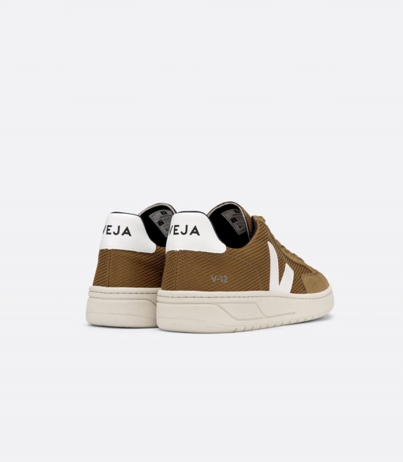 Men's Veja V-12 Vegan B-mesh Tent Low-Top Sneakers Brown White | UYJ9969JB