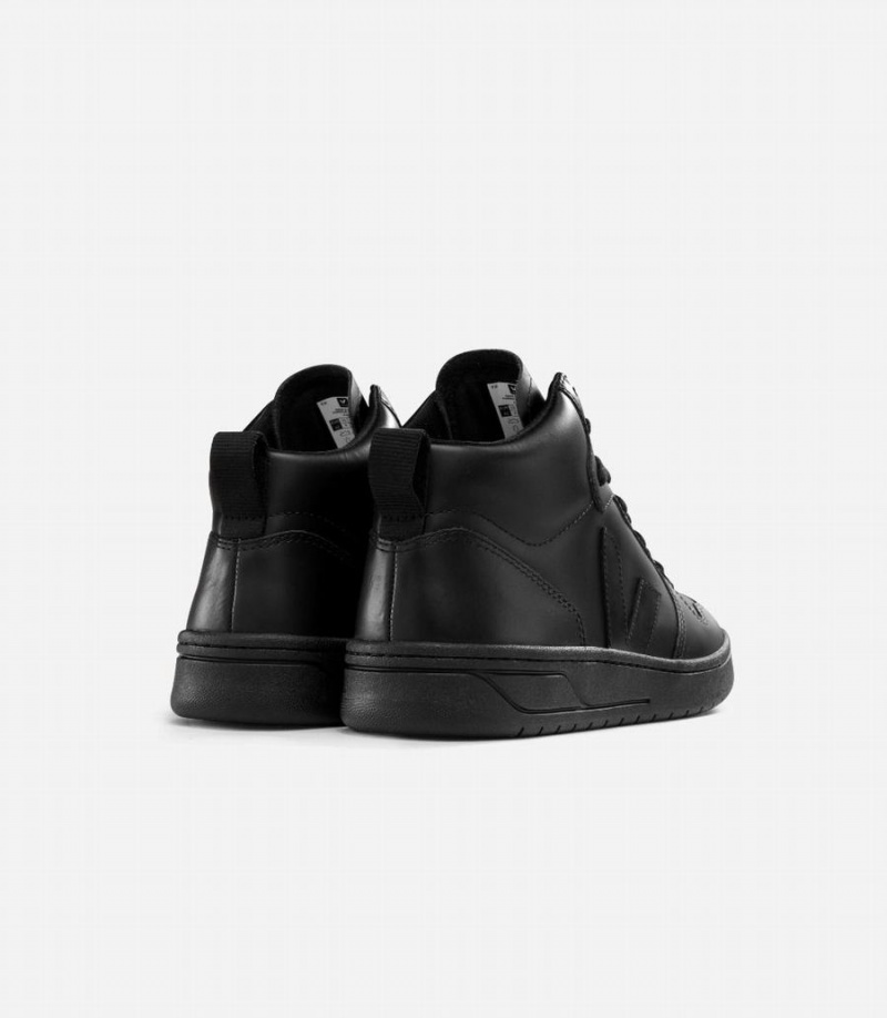 Men's Veja V-15 Leather High-Top Sneakers Black | OJR5684UN