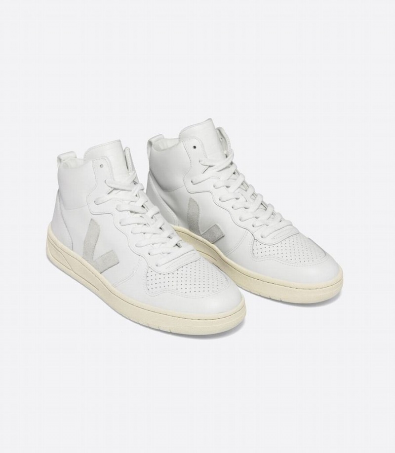 Men's Veja V-15 Leather High-Top Sneakers White | ITP2941JU