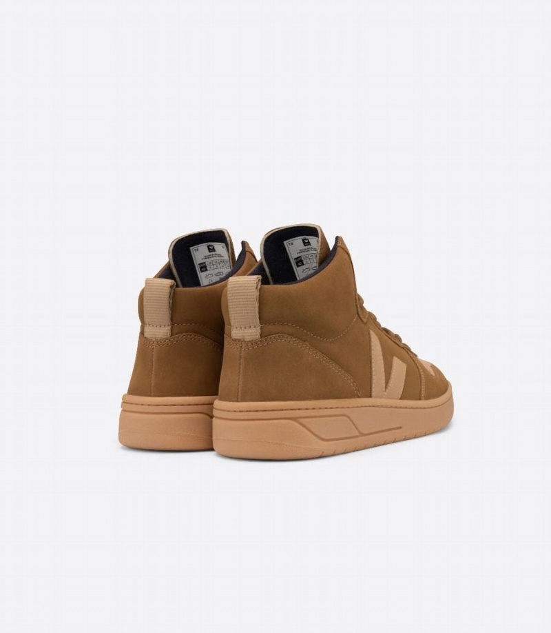 Men's Veja V-15 Nubuck High-Top Sneakers Brown | AHW4299MG